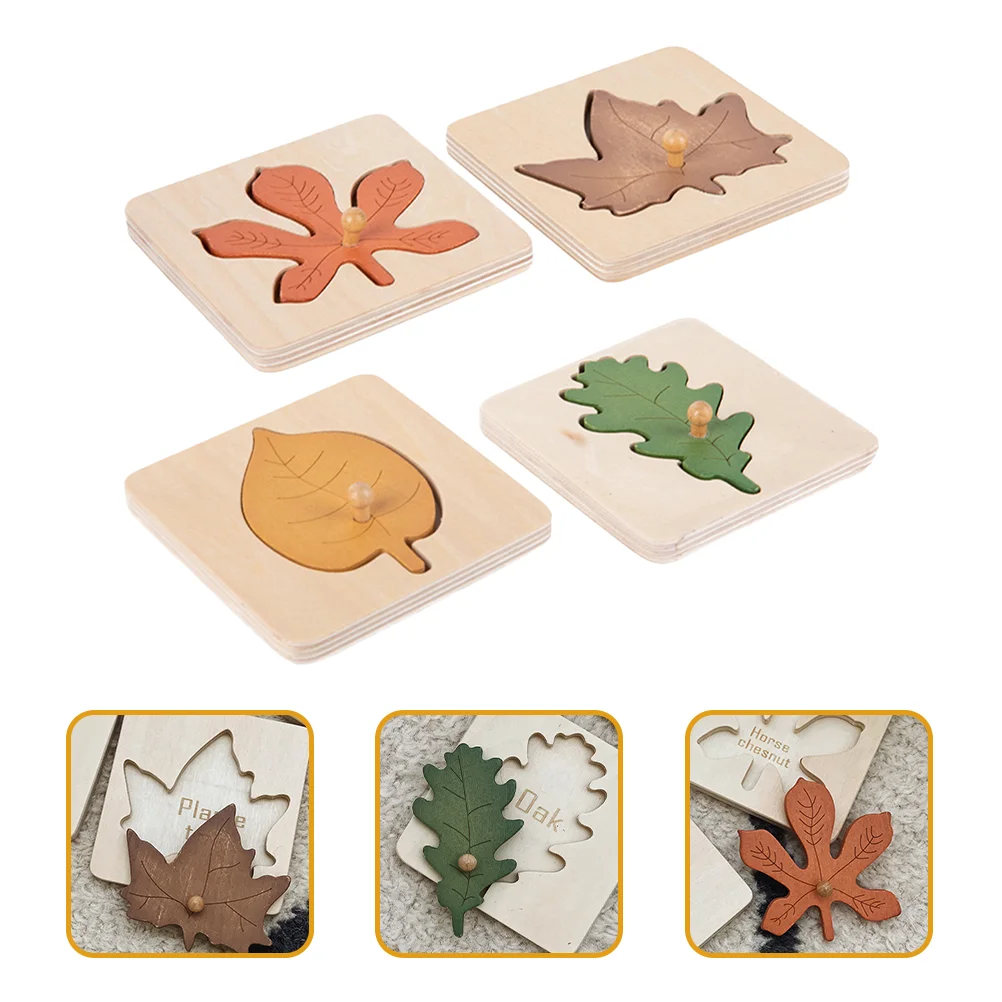 4 Pcs Leaf Puzzle Kid's Attention Toy Early Educational Leaves Plaything Wooden Toddlers Enlightenment Toys