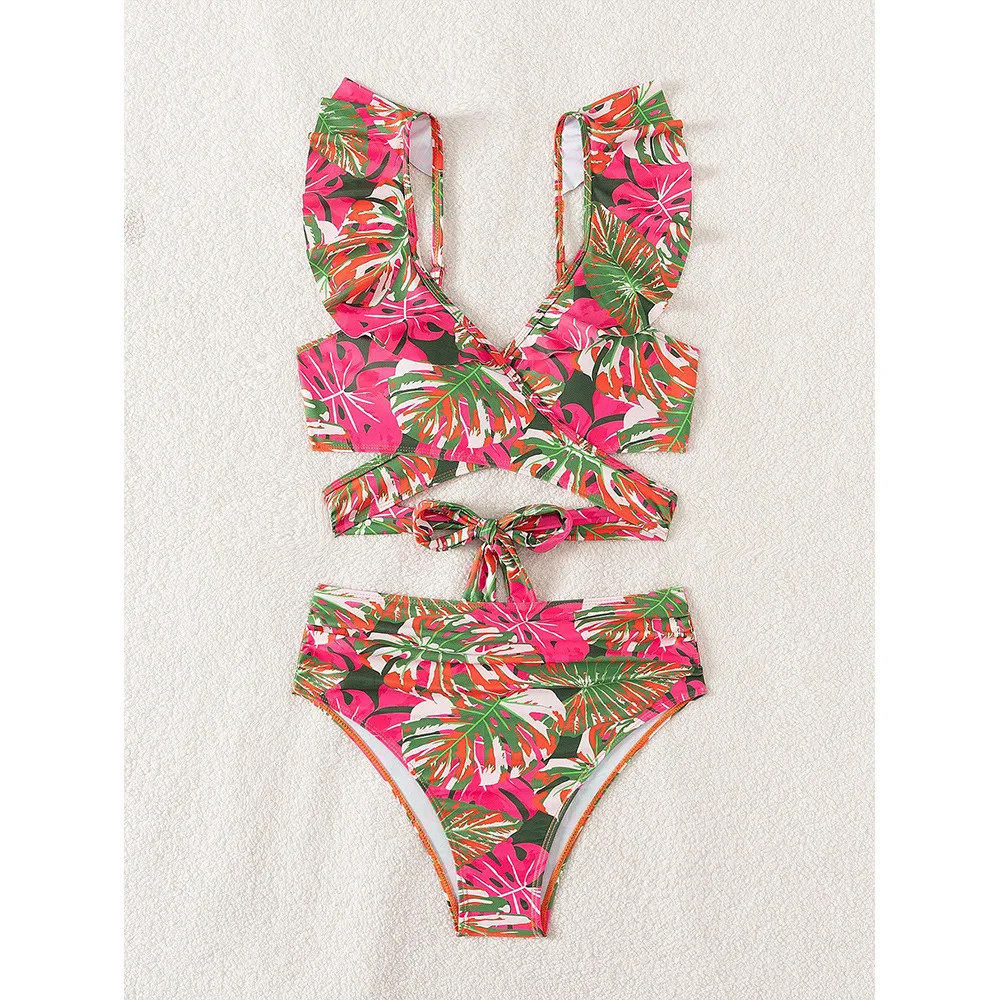 

Women Sexy High Waist Bikini Set Ruffle Bathing Suits Swimwear Print Swimsuit Two Pieces Swimming Suit Beachwear Biquini Vintage