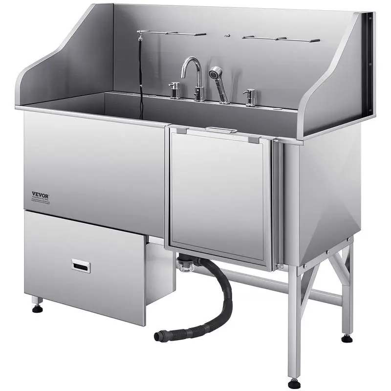 

61-дюймовая ванна для ухода за собаками из нержавеющей стали с рампами и фильтром для воды