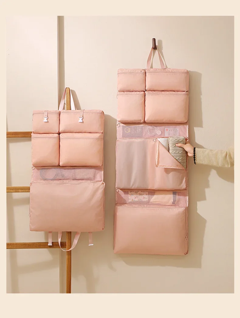 Reise-Hängeaufbewahrungstasche Tragbarer Faltbarer Mehrfach-Organizer für Kleidung und Accessoires – Detail 16