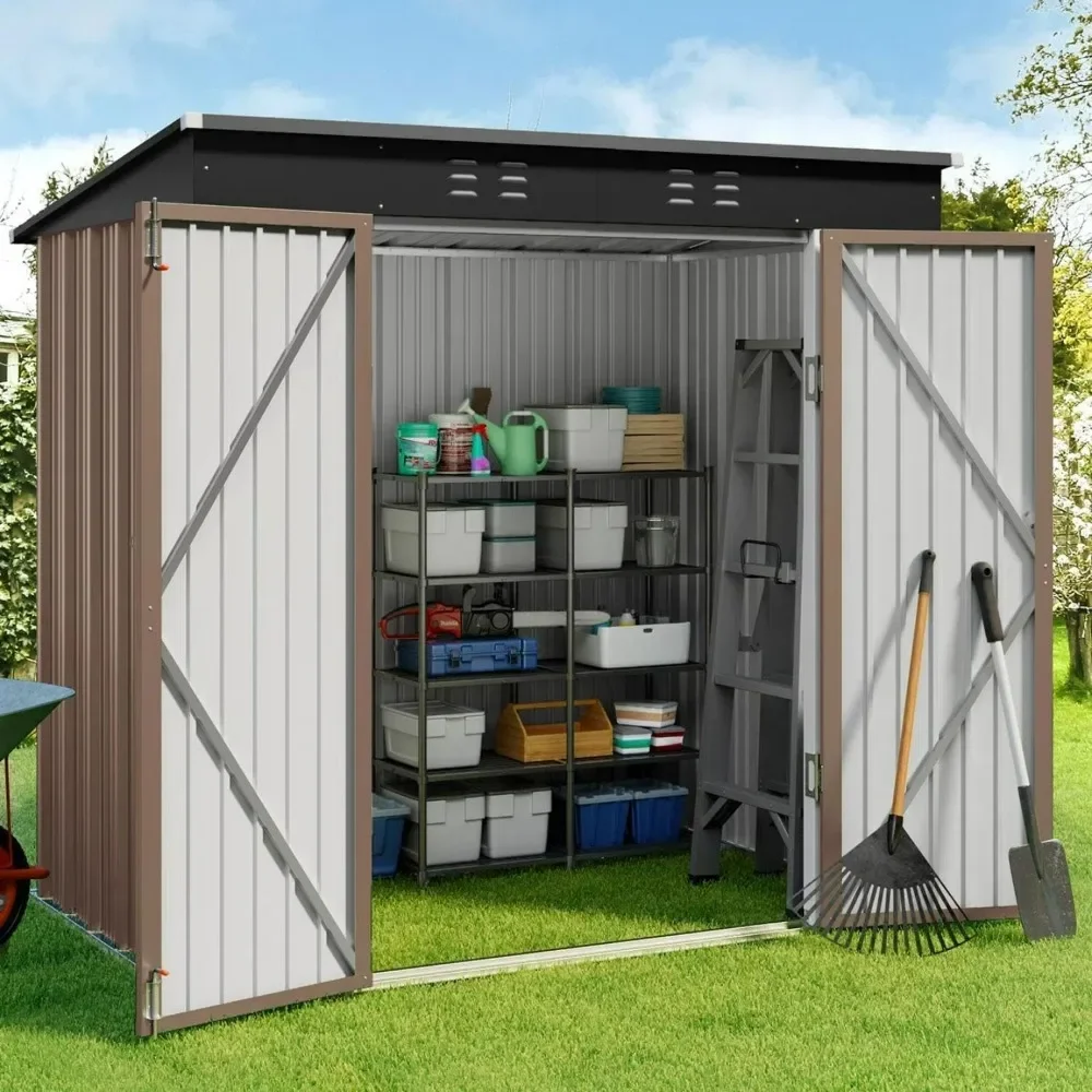 6' x 4' Outdoor Storage Shed with Double Lockable Doors, Anti-Corrosion Metal Garden Shed, Waterproof Shed Outdoor Storage