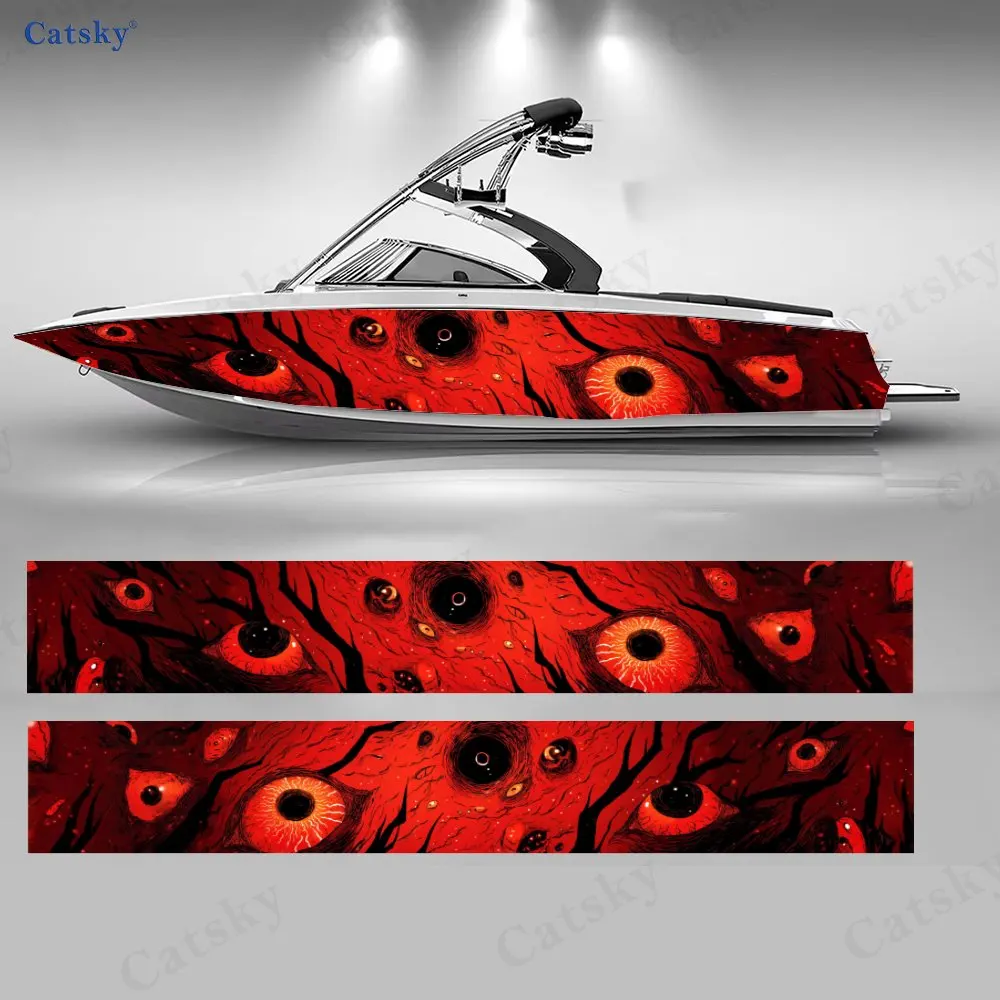 2Pcs Edgy Flame Eye Boat Stickers, PVC Waterproof Durable Vinyl Wrap Decals for Fishing Boats, Durable and Stylish Design