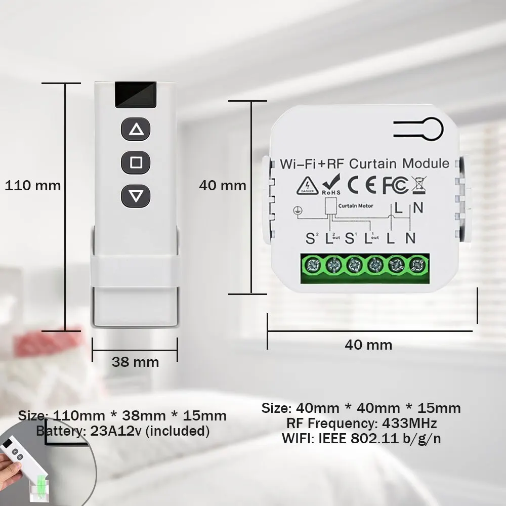 WiFi Smart Curtain Switch 433MHz Connected Tuya Roller Shutter Switch Module Remote Control For Alexa Google Home Assitant