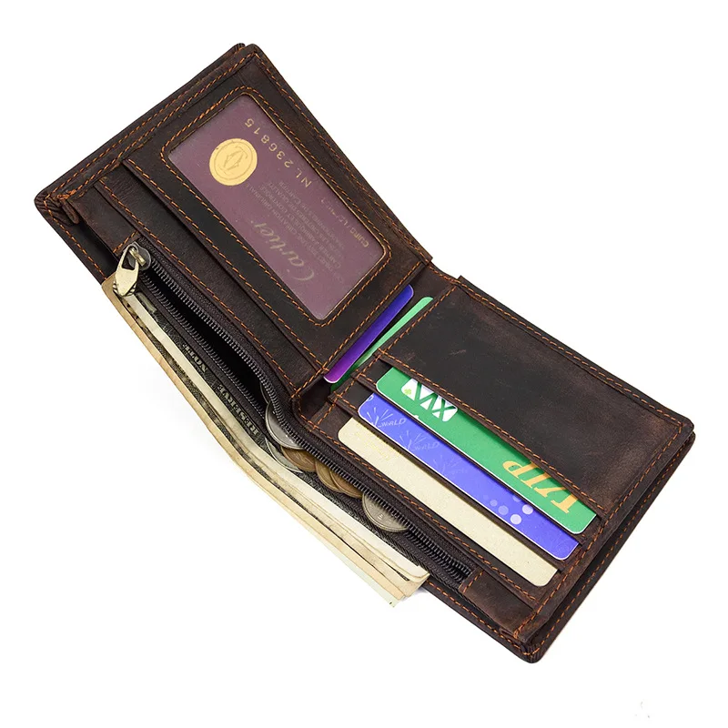 Винтажный мужской кошелек из натуральной кожи, короткий кошелек, мужской маленький тонкий кошелек для монет, двойной кошелек Carteira, тонкий мужской кошелек для монет из коровьей кожи