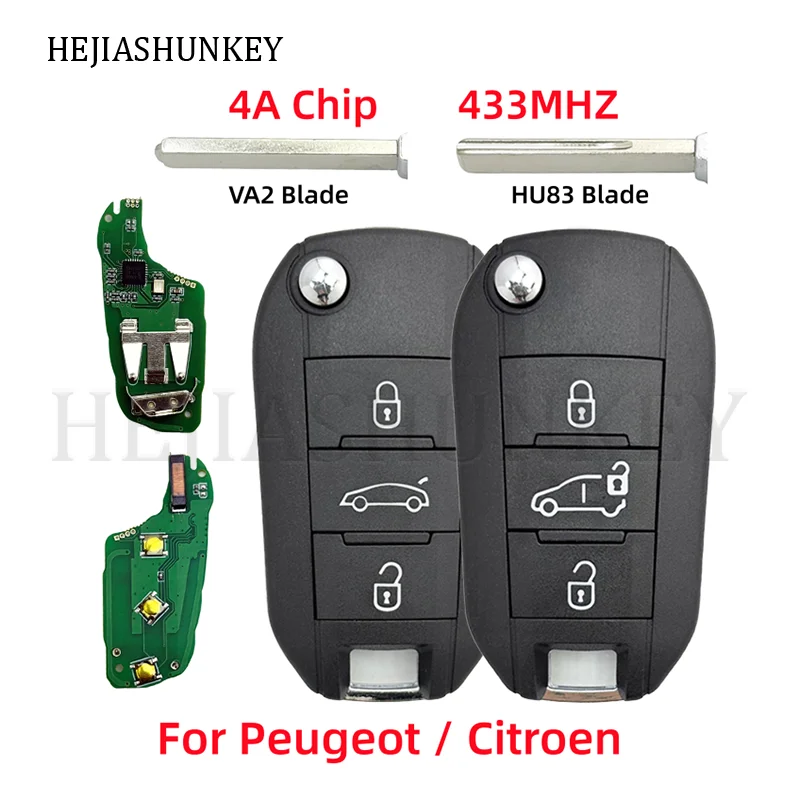 HUF8435 433MHz 4A Chip 3 Buttons Flip Remote Key Fob VA2/HU83 Blade For Peugeot 308 3008 208 2008 508 Citroen C3 C4 C5 Aircross