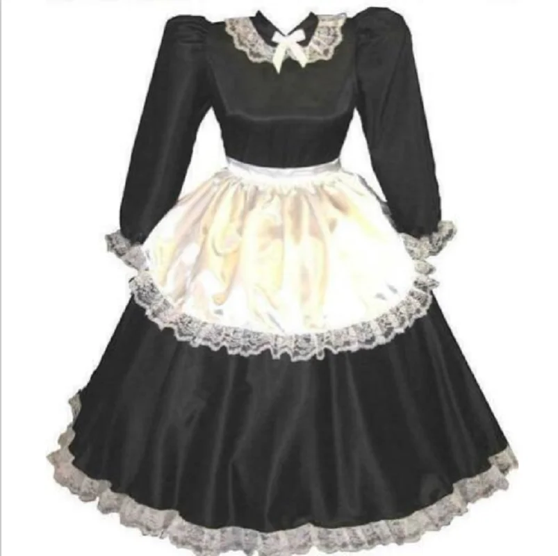 

Hot selling Gothic slim Satin Maid Dress Adult Sissy Dress Custom