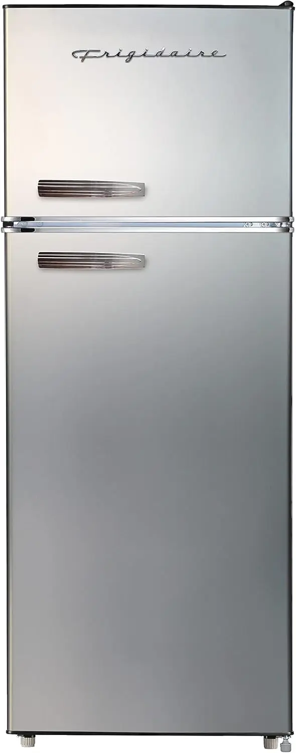 

2 Door Apartment Size Refrigerator with Freezer, Retro Chrome Handle, cu ft, Platinum Series, Stainless Steel, 7.5, Silver