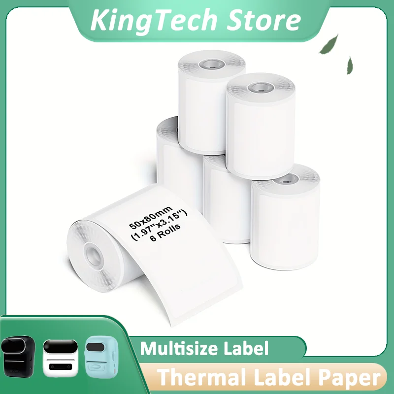 6-Roll Multi-Size Self-Adhesive Thermal Label Paper, Compatible with Phomemo M200/M110/M220 & DETONGER P1 Portable Printers