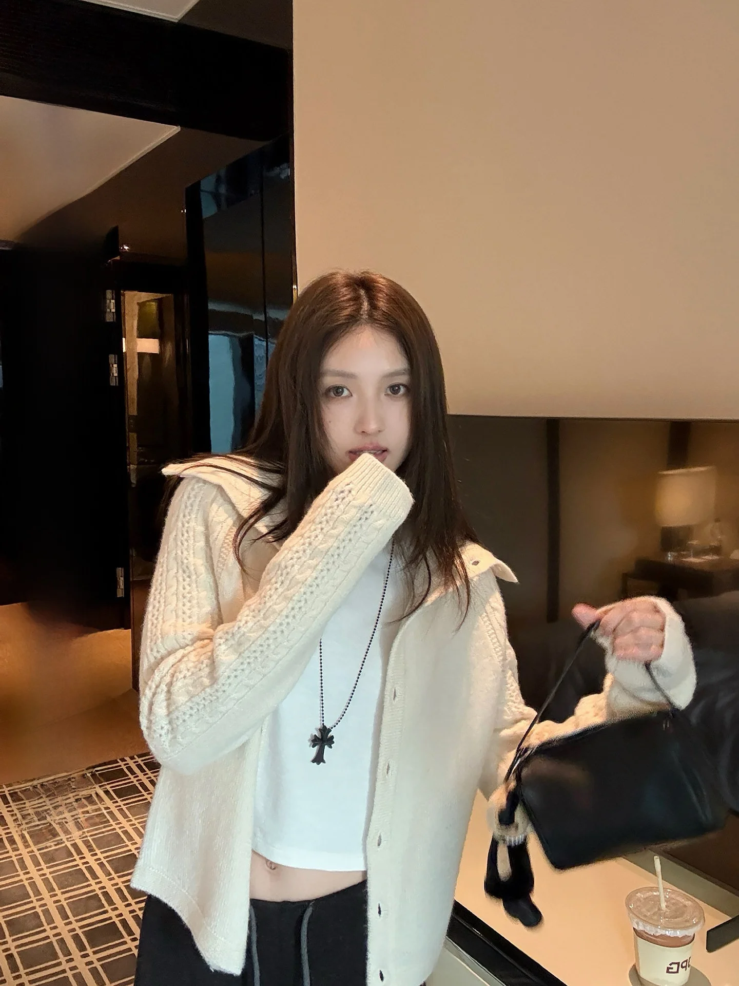 

NingSi Casual Long Sleeve Knitted Sweater Women's Loose Style Slimming Cardigan Autumn New Style Korean Style Open Front Coat