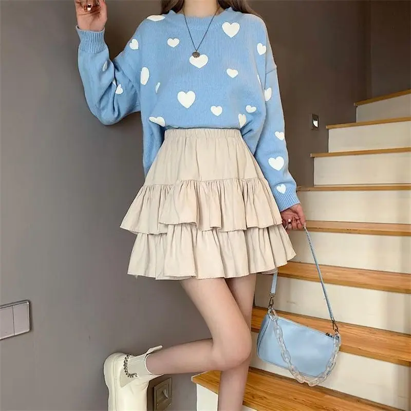 

Preppy style solid color short skirt women lotus leaf A-line skirt 2022 spring summer new Korean temperament high waist skirt