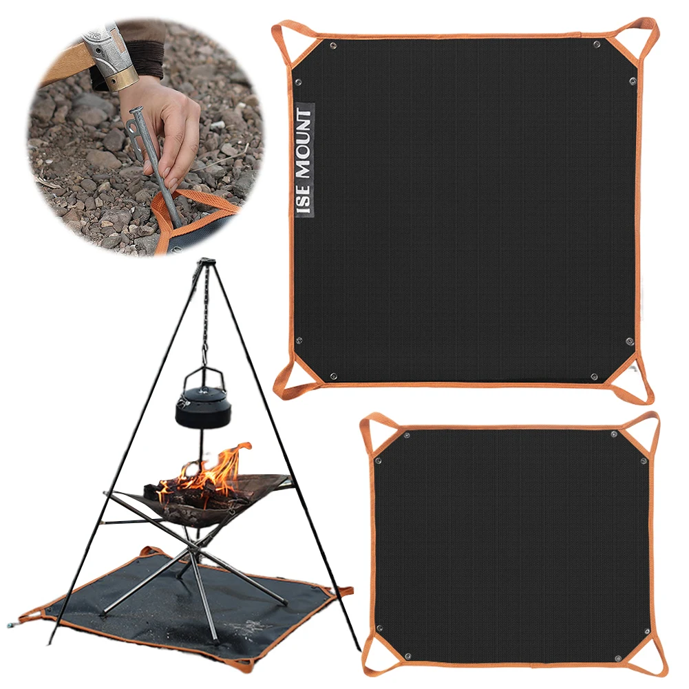 Flame Retardant Pad Heat-Resistant Fire Pit Insulation Pad Double-Sided Silicone Foldable Firewood Bag for Outdoor Picnic BBQ