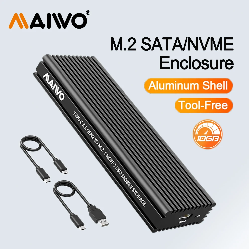 

MAIWO M2 SSD Case M.2 NVMe SATA SSD Enclosure Adapter 10Gbps USB 3.2 Gen2 USB C Внешний корпус поддерживает M и B&M клавиши