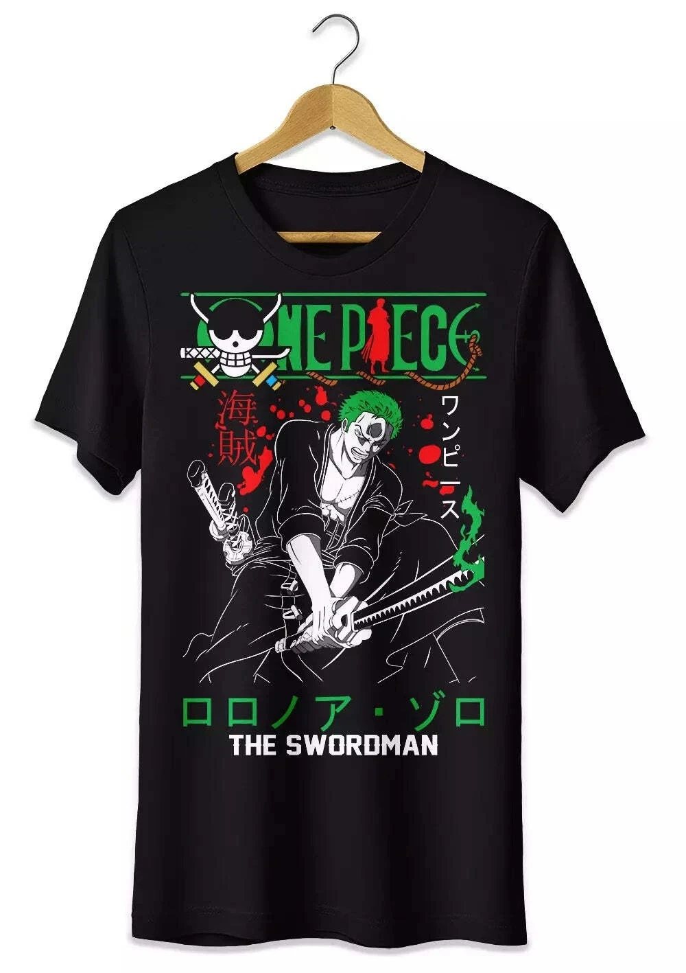 Sommer-Bestseller Anime Zoro One Piece T-Shirt Ninja Schwertkämpfer T-Shirt, Herren Rundhals Kurzarm-Shirt