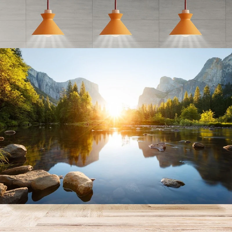 Yosemite Valley Photography Background Lake River Mountain Nature Landscape Forest Park Sunrise Scenery Home Party Backdrop Wall