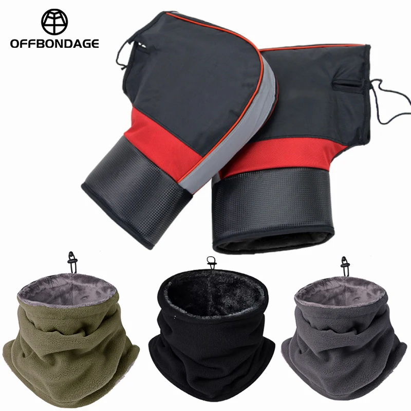 Winter Handlebar Mitts Neck Warmer Set Thick Fleece Lined Windproof Waterproof Motorcycle Handlebar Warmers Cycling Cold Weather