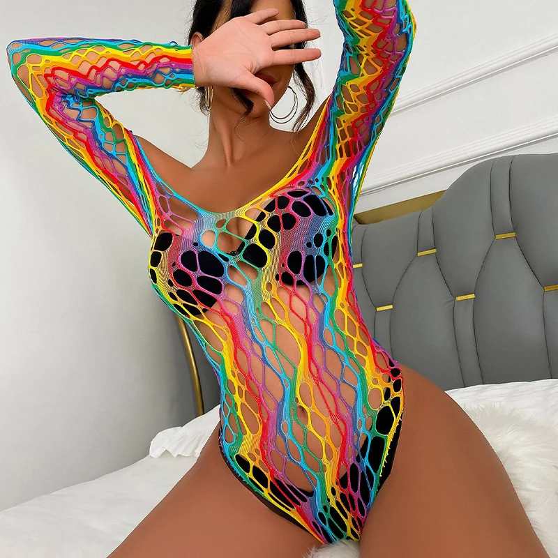 2022 مثير شفاف صدريات المرأة انظر من خلال الملابس الداخلية ارتداءها مرونة شبكة الجوارب فساتين طويلة الاكمام الشارع الشهير #2