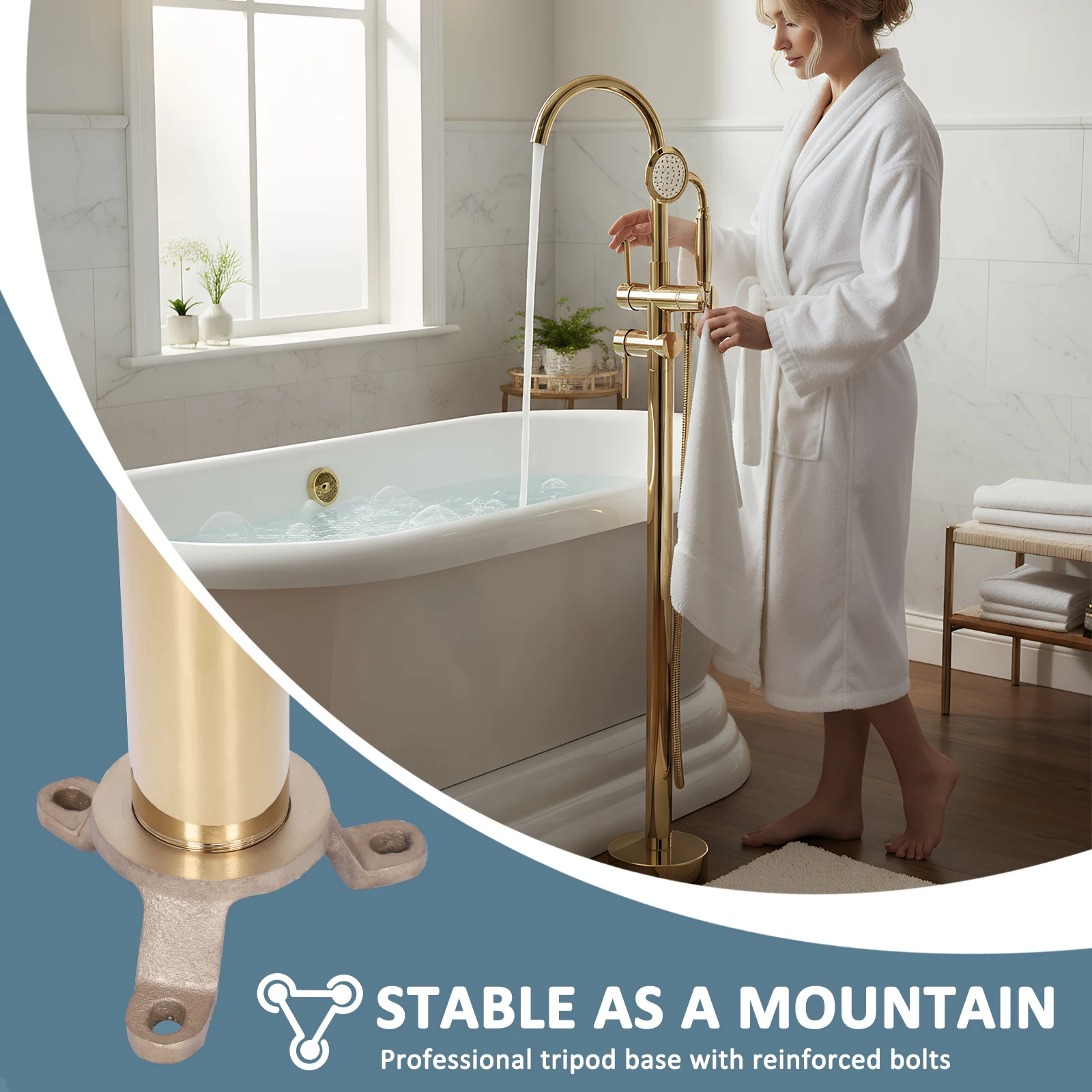 

Напольные душевые смесители с высоким напором и ручным распылителем, элегантные смесители-гусиные шеи, герметичные, поворотные на 360° ° Поворотный механизм для смесителей для ванн