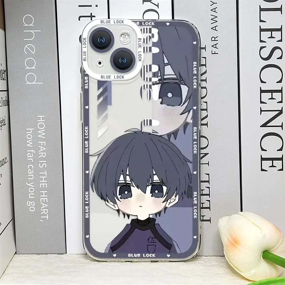 Capa de Telefone Anime Bloqueio Azul para iPhone, Capa de Silicone Transparente, Fina, Desenhos Animados, iPhone 16, 15, 14, 13, 12, 11 Pro Max, XS, Max, 13Mini, X, 7, 8, Mais, SE2