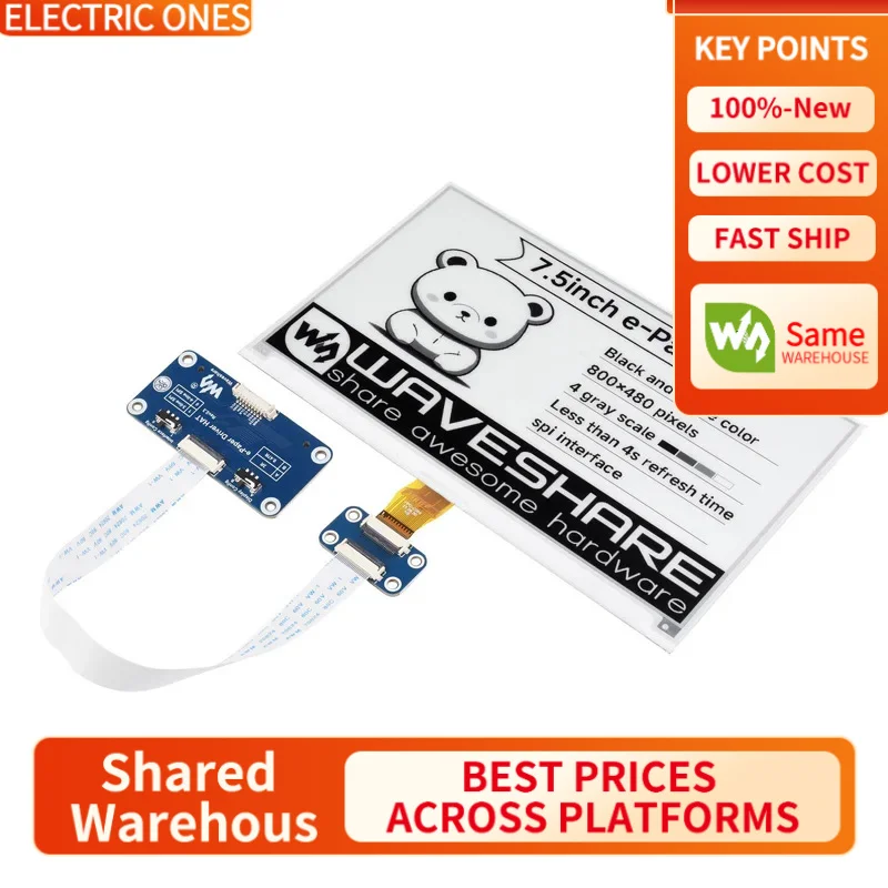 

【Waveshare genuine】Raspberry Pi 7.5 inch e-Paper E-Ink Display HAT 7.5inch SPI Interface 800×480 Red / Black / White for Arduino