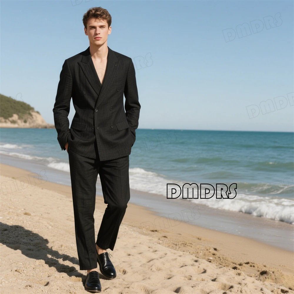 

Summer Linen Suit Set for Men, XS-5XL Black Pants Suit, Vacation Holiday Beach Suits Blazer, Solid Notch Lapel 2-Piece Tuxedo