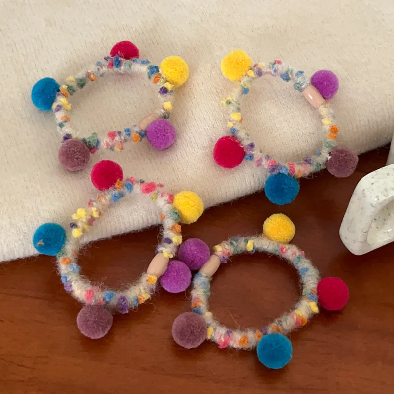 Ponytail Holders Contrasting Color Pom Pom Knitted Yarn Adorable Multifunctional Non Slip Elastic Hair Bands for Daily Use