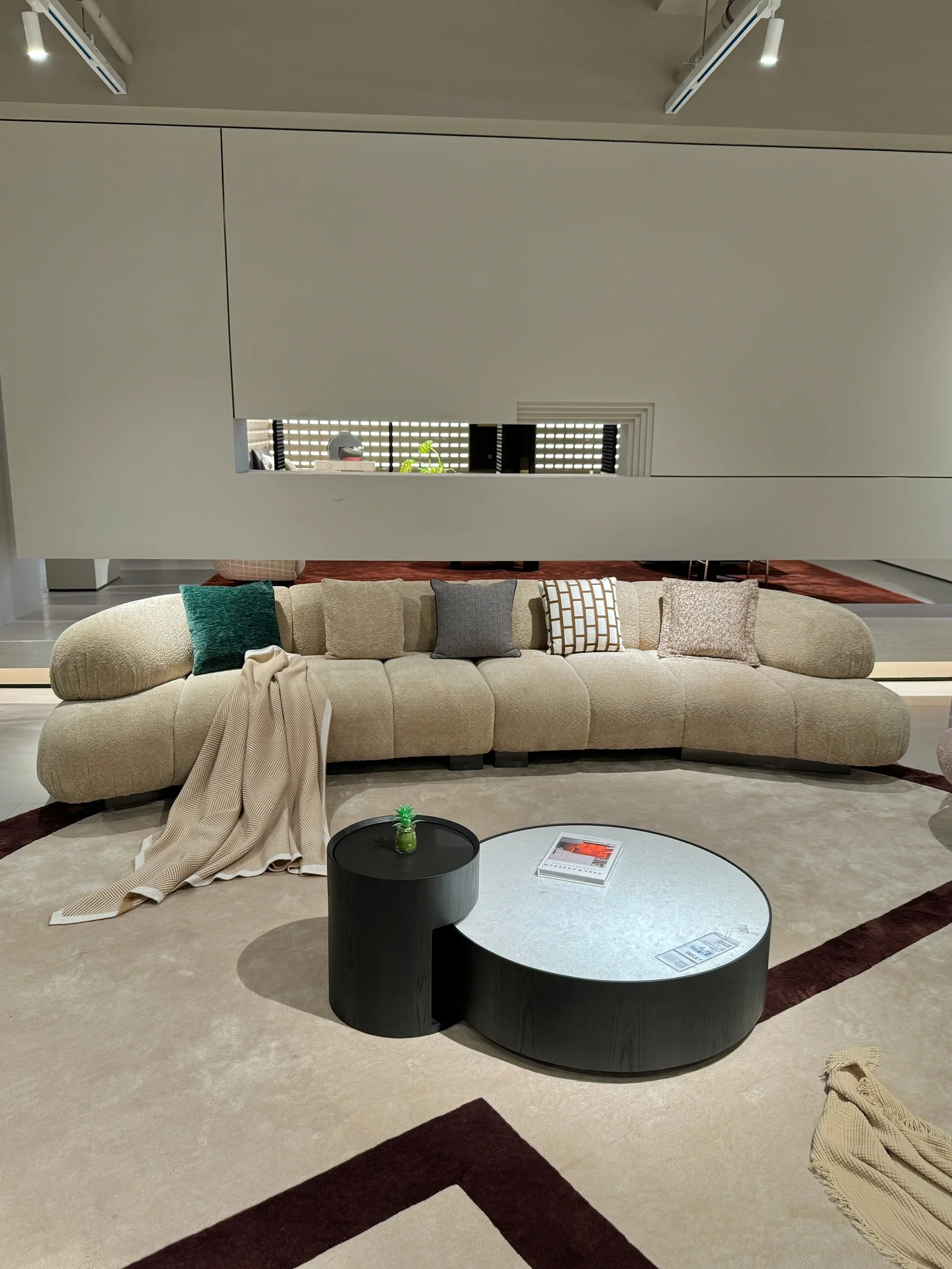 Camel Sherpa Curved Modular Sofa With Pillows Bolster Arms Deep Seat Low Profile Couch Modern Living Room Villa Apartment Home