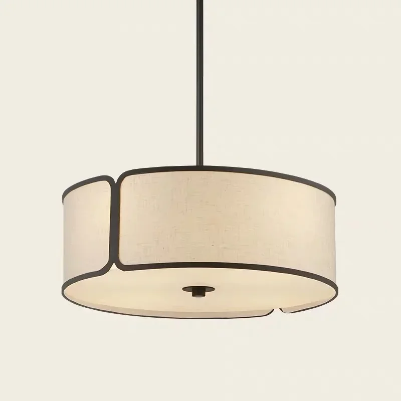 New Chinese Zen Style Circular Fabric Chandelier Modern Retro Simple Living Room Study Restaurant Shop Decoration Pendant Lamp