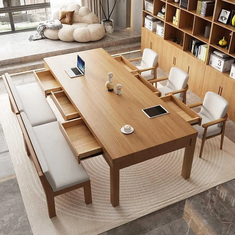 

Solid wood desk dining table integrated household with drawers study desk simple studytable workbench longtable