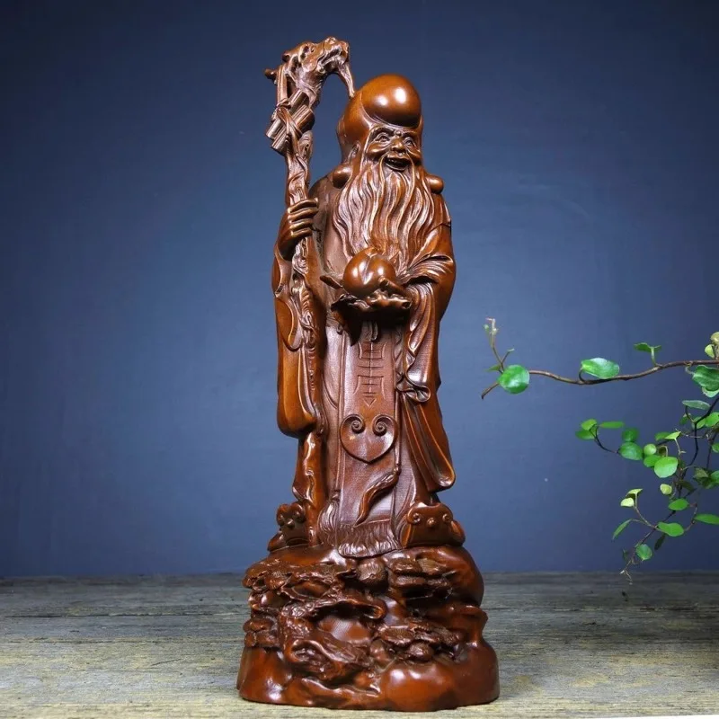 

Hand Carved Sandalwood Wooden Shouxing Longevity God Statue Figurine - Elderly Ornament Home Office Desk Decor Birthday Gift