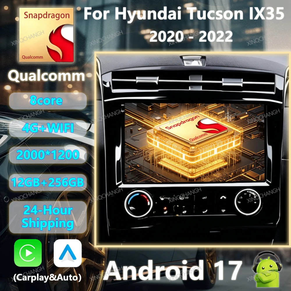 Android 17 Car Radio For Hyundai Tucson IX35 2020 2021 2022 BT 2DIN QLED Qualcomm Multimedia Video Player Head Unit GPS 4G WIFI