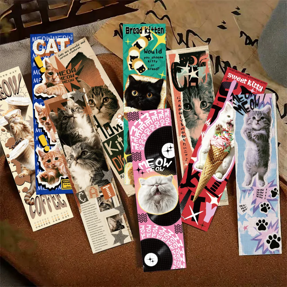 30Pcs Retro Funny Cat Bookmarks Vintage Aesthetic Y2K Kitty Waterproof UV Paper Page Marker Gift for Cat Lovers Book Lovers DIY