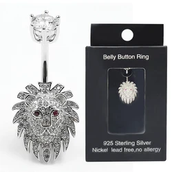 925 sterling silver belly button ring lion shape cubic zircon navel belly piercing body jewelry for women