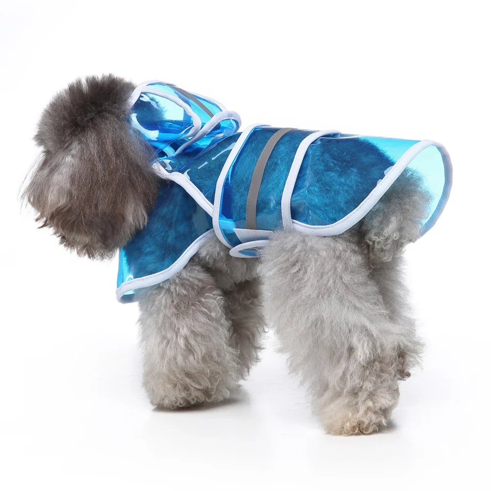 

Dog Raincoat Blue Size Adjustable Waterproof Reflective Safety Strips Hooded Jacket For Dogs Pet Reflective Raincoat Pet