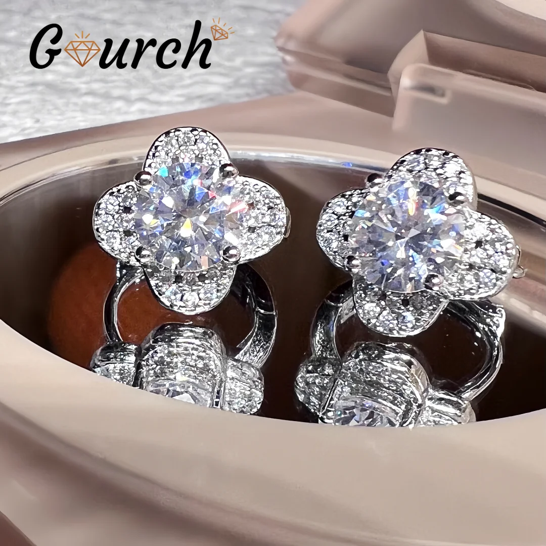 

Серьги с муассанитом Gourch, четырехлистные серьги из стерлингового серебра 925 пробы, сверкающие ювелирные изделия, день рождения для женщин, сертифицированные GRA