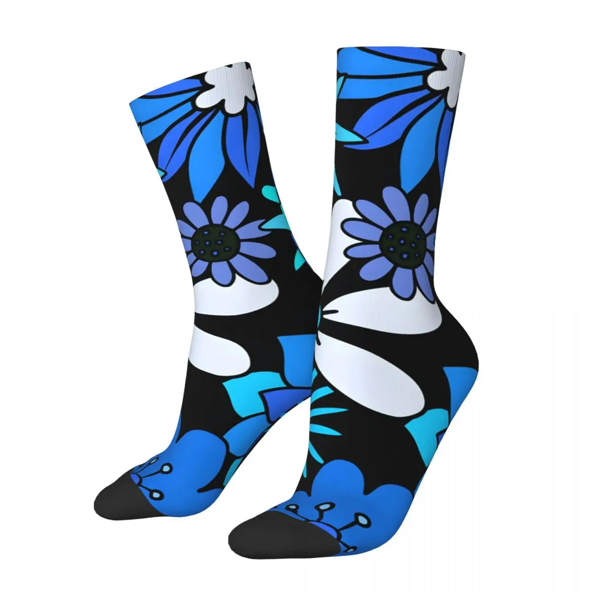 Crazy compression 1960'S Blue And Aqua Floral Pattern Sock for Men Harajuku Quality Pattern Crew Sock Casual