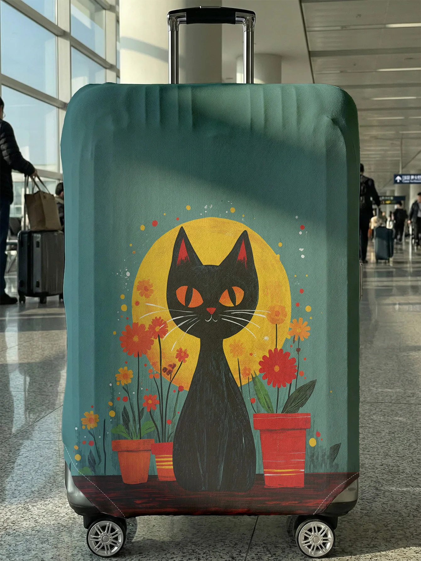 

Green Base Vintage Black Cat Flower Luggage Cover, Suitable for 18-32 Inch Luggage Cover, Luggage Handle Glove, Travel Accessori