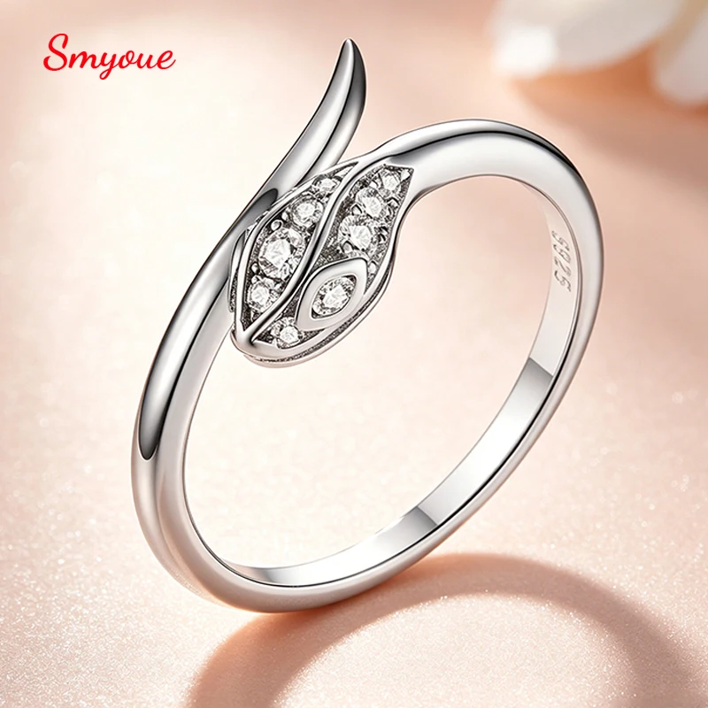 

Smyoue New All Moissanite Serpentine Rings for Women Index Finger Matching Band S925 Sterling Silver Plated 18K Gold Jewelry