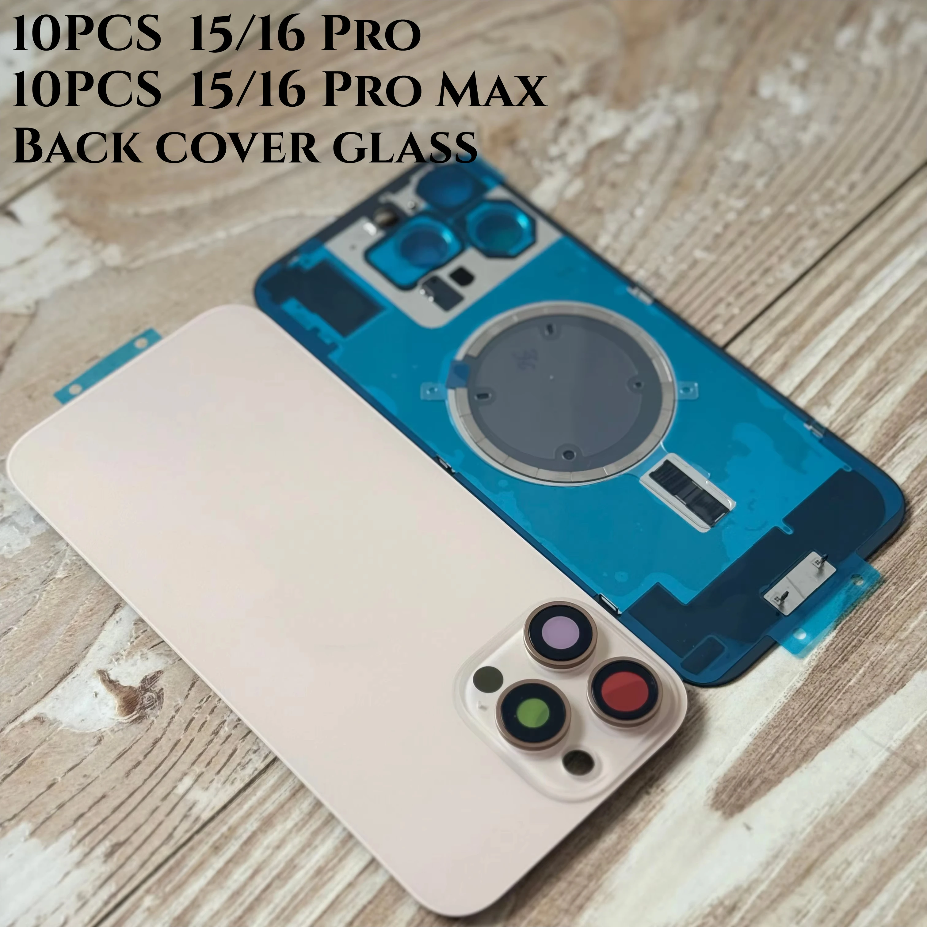 10PCS For iPhone 16/15 Pro Max Rear Door Housing Panel Case Camera Lens Parts For iPhone 16/15 Pro Back Glass Cover