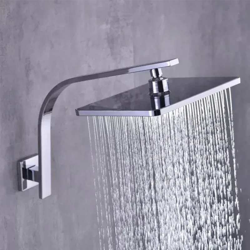 Black / Chrome Wall Mounted High Rise Shower Arm and Flange , Square Shower Riser Rain