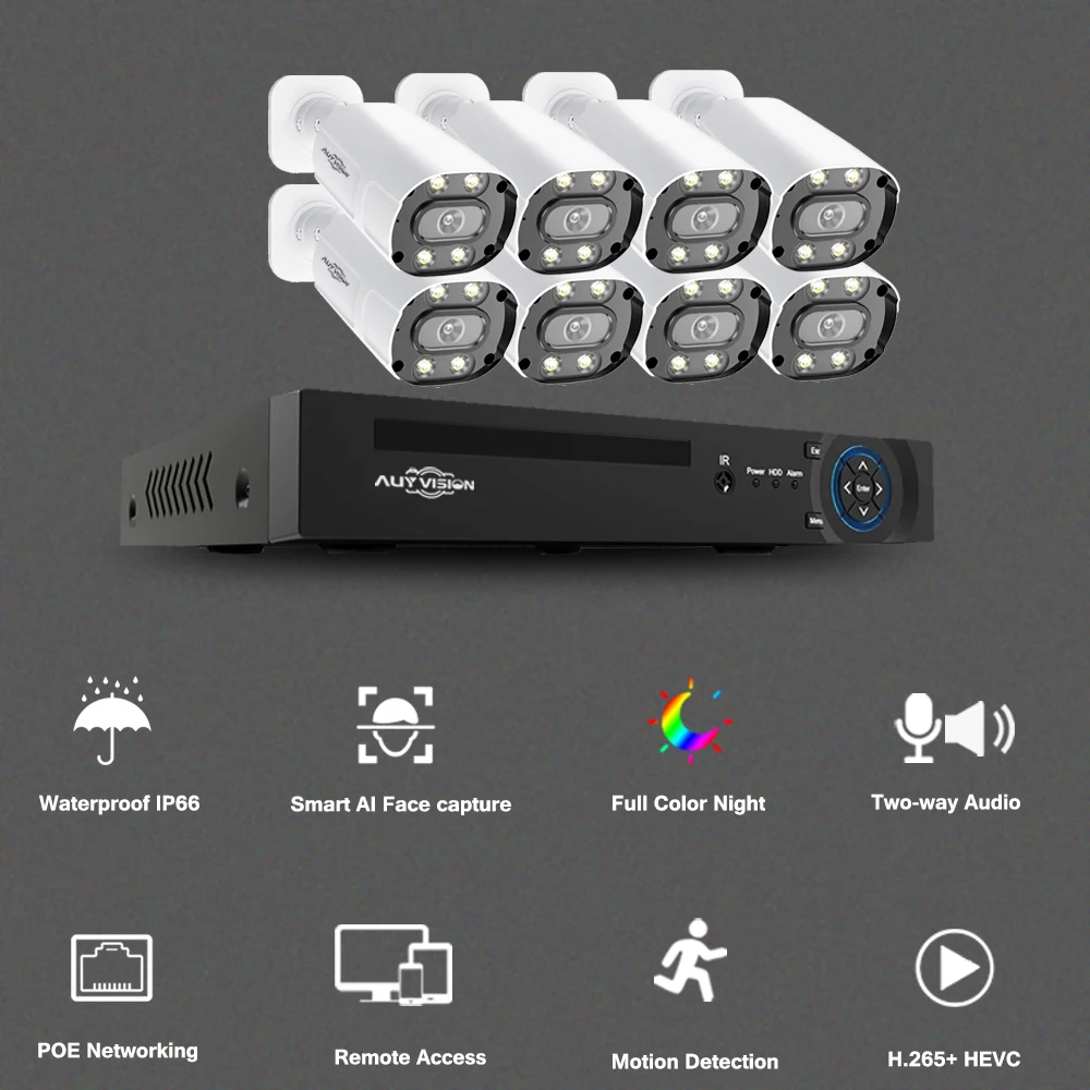 8MP 4K 8CH POE NVR Kit sistema di protezione di sicurezza CCTV Audio bidirezionale AI Face Detect Set di telecamere IP di videosorveglianza esterna