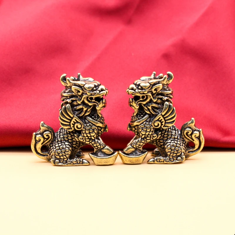 Adornos de Kirin de cobre para decoración del hogar, escultura de bestia de estilo chino, regalos artesanales, decoración de fortuna de escritorio, dormitorio, 1 par