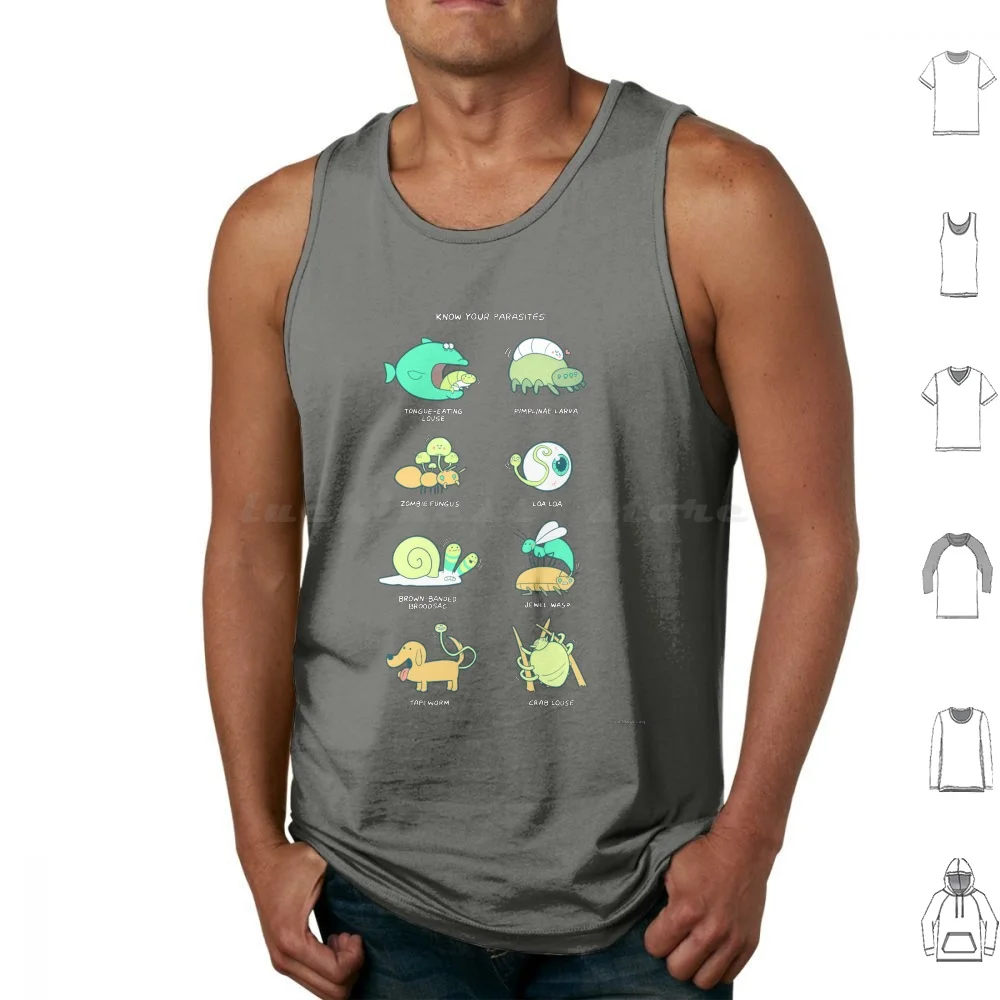 Camisetas sin mangas con estampado de parásitos: algodón, parásitos, ciencia, animales, insectos, bocas de joya, sanguijuela, diseño divertido y a la vez repugnante.