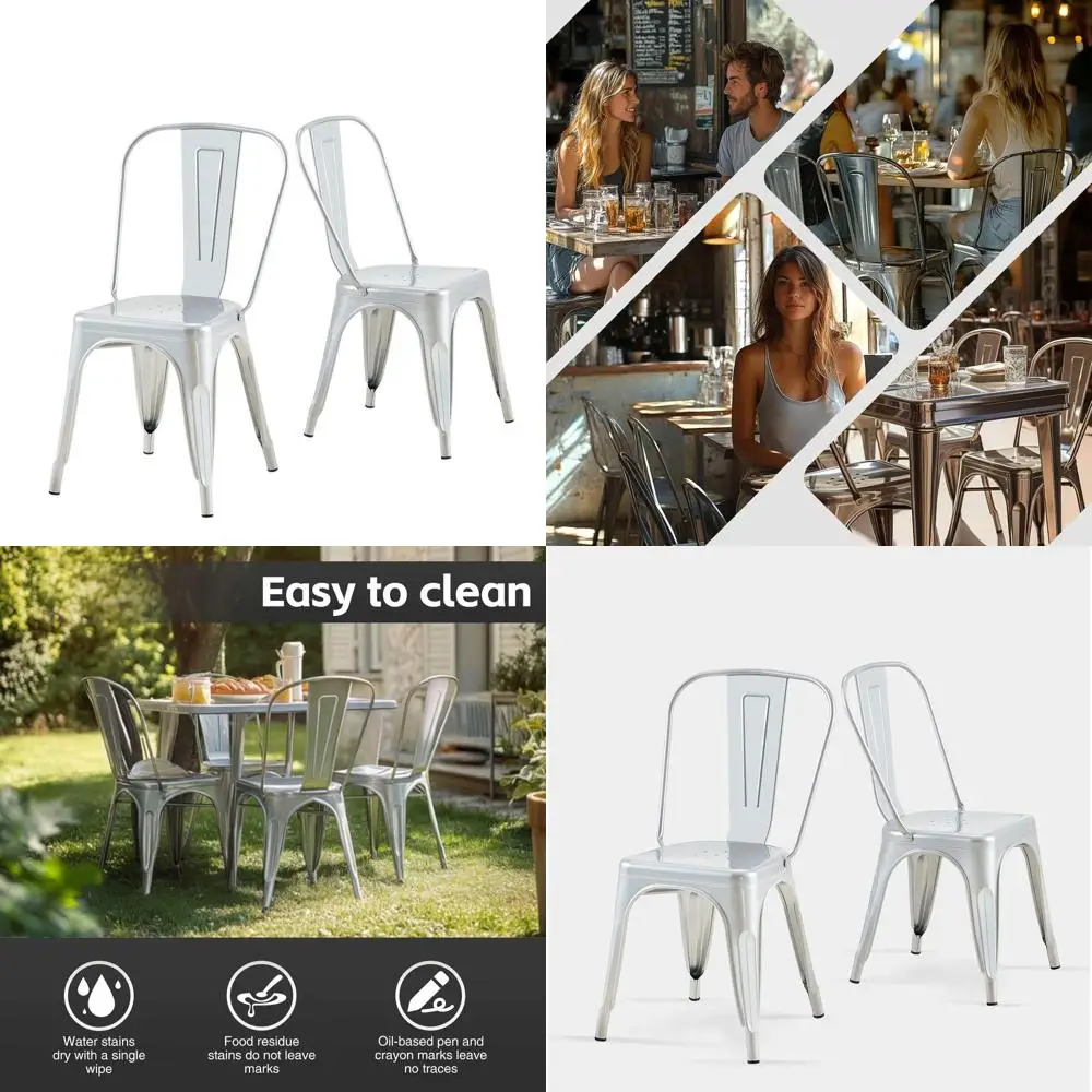 

Комплект из 2-х серебристых металлических обеденных стульев для улицы, патио, бистро, кухни, столовой - отделка Moonlight Silver