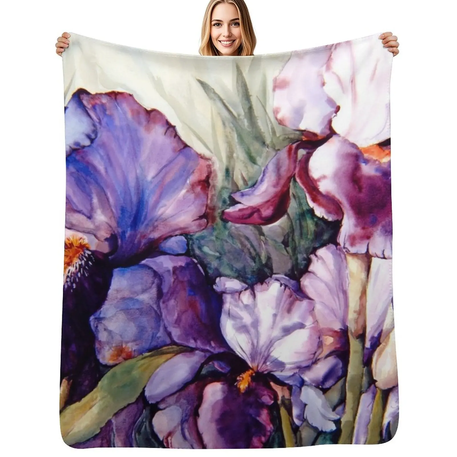 

Purple Iris Art Garden Throw Blanket Retros Single Blankets Sofas Of Decoration Moving Blankets