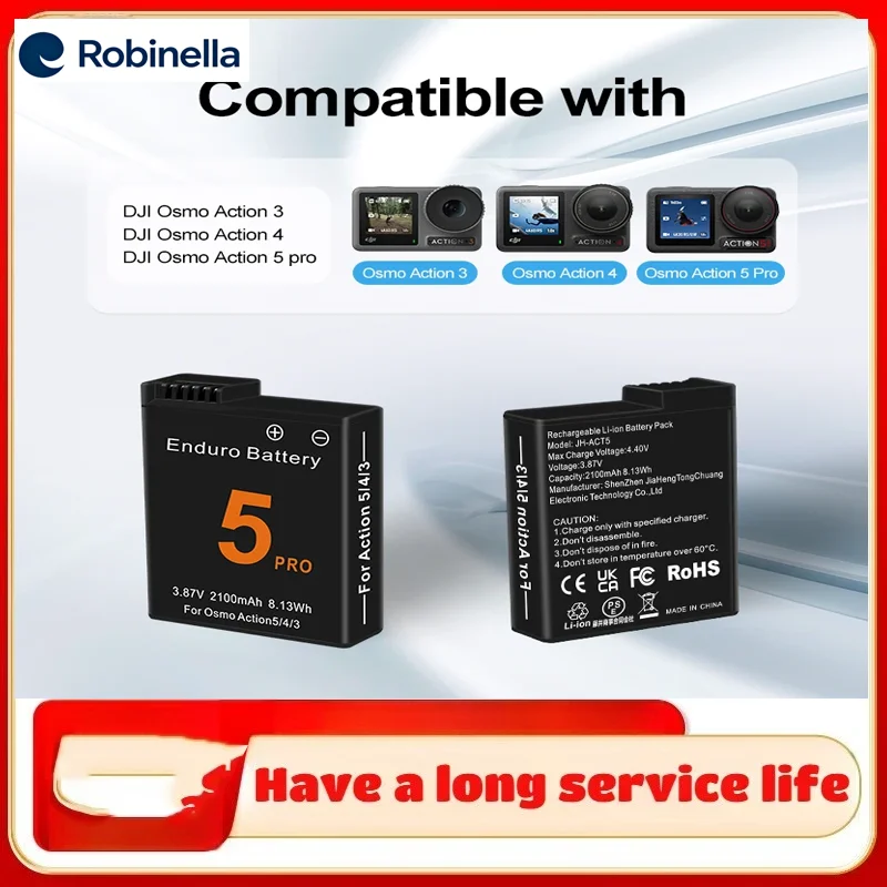 

Аккумулятор для камеры DJI Osmo Action 5 Pro, зарядное устройство на 3 слота, быстрая зарядка, аккумулятор 2100 мАч для Osmo Action 3 4 5 Pro, аксессуары