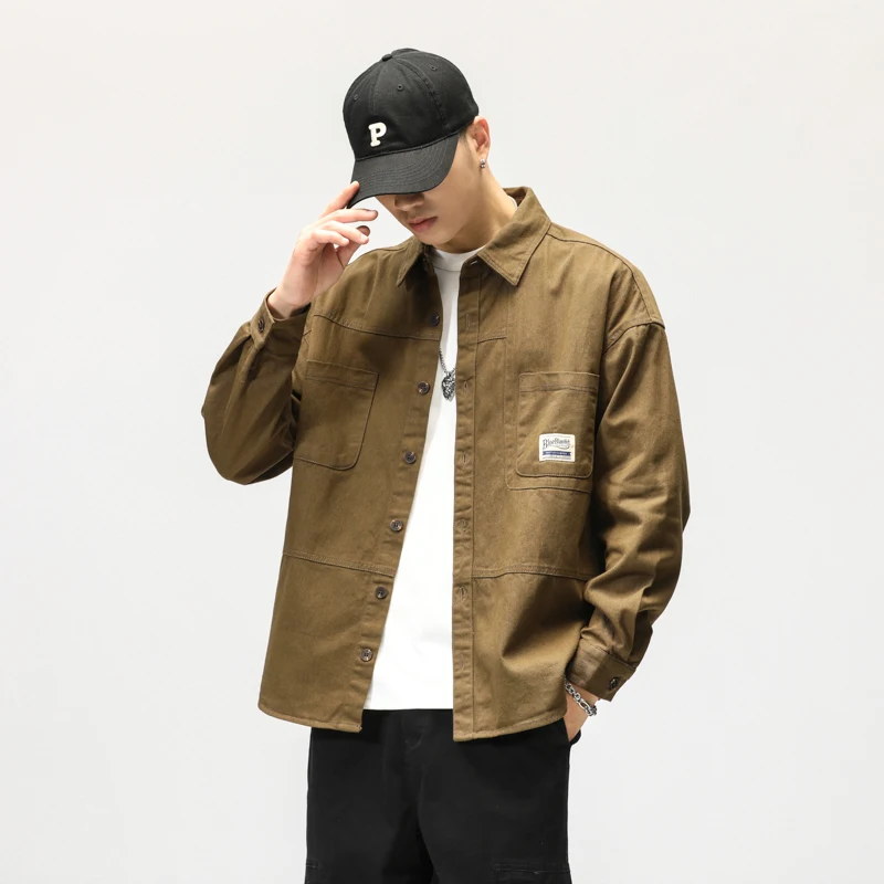 

American Sle Heavyweight Work irt Sle Jaet Men's Loose Vintage Casual Long Sve irt Winter Warm Fce Lined Coat
