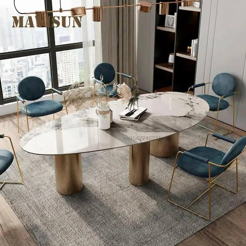 

Italian Bright Oval Dining Table And Chairs Combination For Large Villa Home Furniture Minimalist Light Luxury Kitchen Table