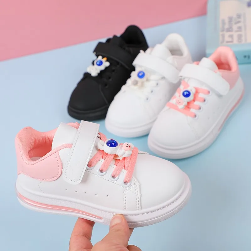 Children's Cartoon Casual PU Leather Board Shoes Boys' Little White Shoes Girls' Sports Non-slip Running Shoes Kid's Sneakers