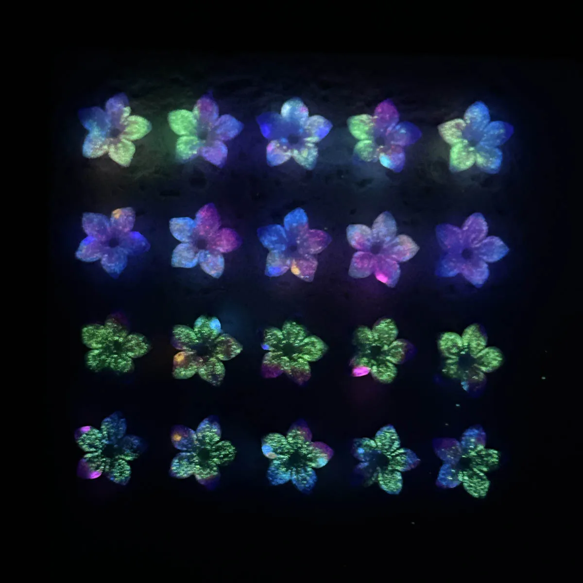 60PCS New Creative Perforated Five Petal Flowers Resin Nail Art Decorations 3D Colorful Shinny Luminous Blossoms Nail Charms DIY