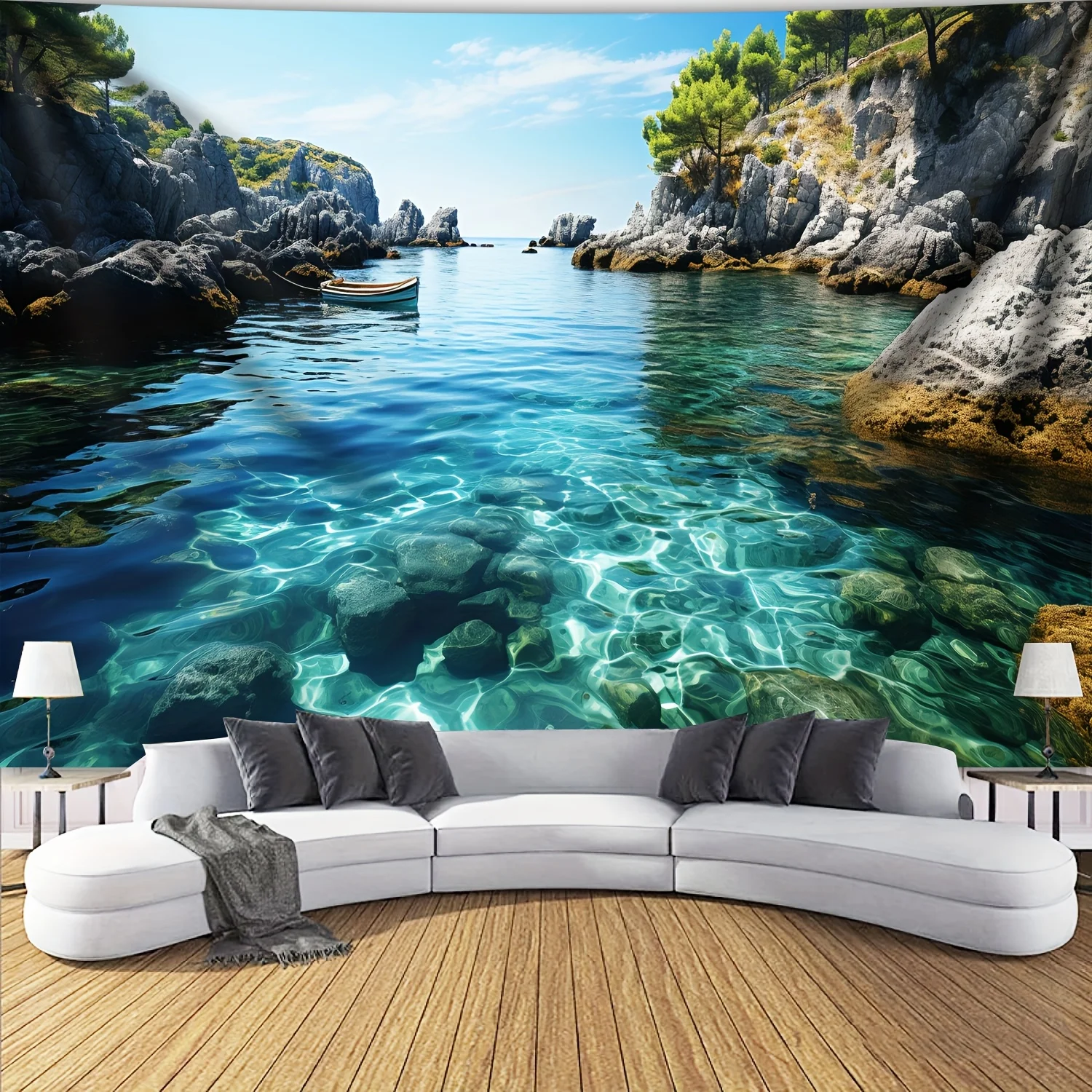 VIKAMA Wandteppich mit Meeres-, Berg- und Himmelslandschaft, Fotohintergrund für Wohnzimmer, Schlafzimmer, Party, Heimdekoration, Wandbehang aus Polyester
